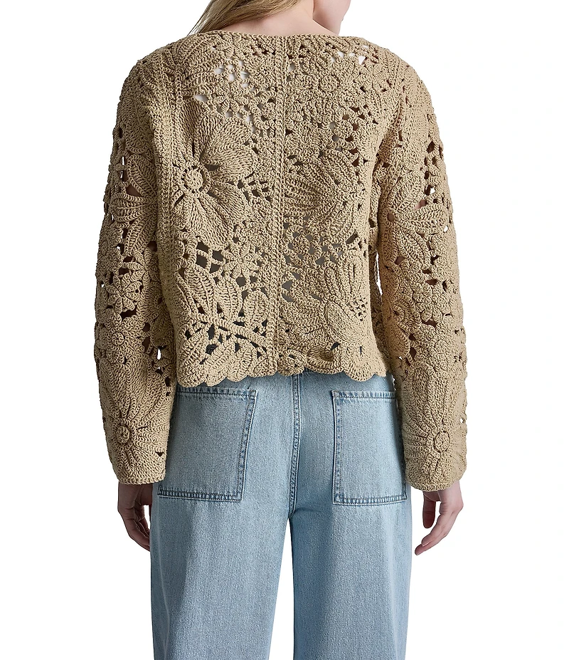 DKNY Jeans by Donna Karan Floral Crochet Crew Neck Long Sleeve Cardigan