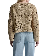 DKNY Jeans by Donna Karan Floral Crochet Crew Neck Long Sleeve Cardigan
