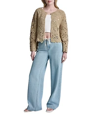 DKNY Jeans by Donna Karan Floral Crochet Crew Neck Long Sleeve Cardigan