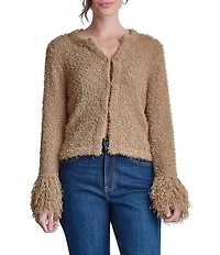 DKNY Jeans by Donna Karan Fringe Split V-Neck Long Sleeve Cardigan