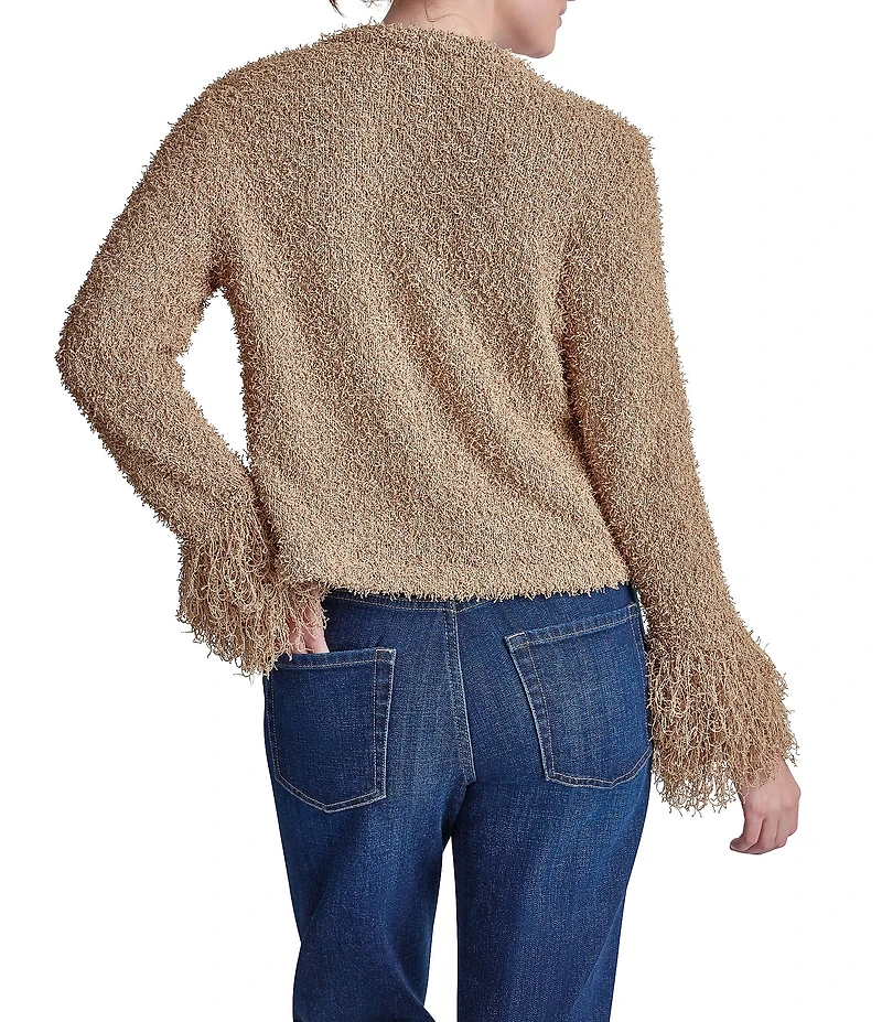 DKNY Jeans by Donna Karan Fringe Split V-Neck Long Sleeve Cardigan