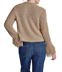 DKNY Jeans by Donna Karan Fringe Split V-Neck Long Sleeve Cardigan