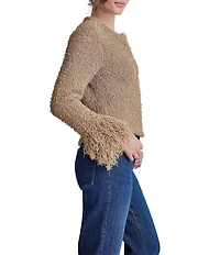 DKNY Jeans by Donna Karan Fringe Split V-Neck Long Sleeve Cardigan