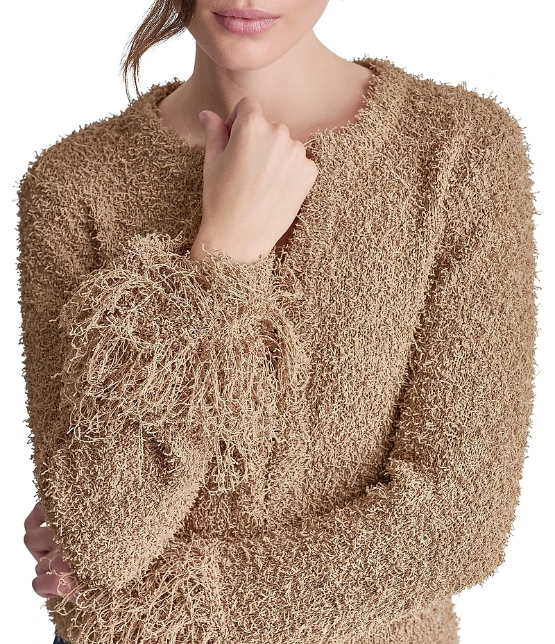 DKNY Jeans by Donna Karan Fringe Split V-Neck Long Sleeve Cardigan