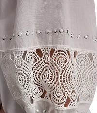 DKNY Jeans by Donna Karan Jeans Knit Crew Neck Elbow Length Lace Eyelet Puff Sleeve Top