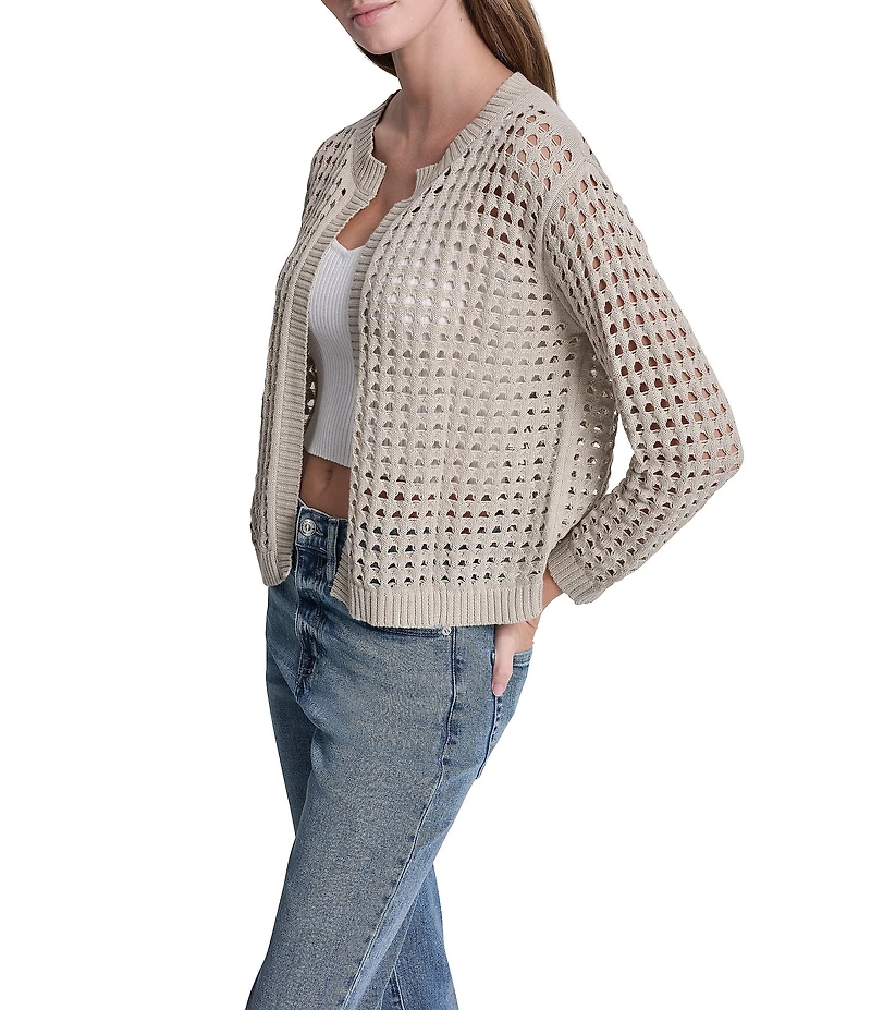 DKNY Jeans by Donna Karan Open Stitch Cotton Crew Neck 3/4 Sleeve Open Front Cardigan