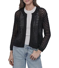 DKNY Jeans by Donna Karan Open Stitch Cotton Crew Neck 3/4 Sleeve Open Front Cardigan