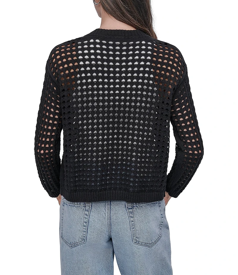 DKNY Jeans by Donna Karan Open Stitch Cotton Crew Neck 3/4 Sleeve Open Front Cardigan