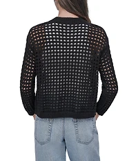 DKNY Jeans by Donna Karan Open Stitch Cotton Crew Neck 3/4 Sleeve Open Front Cardigan