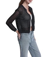 DKNY Jeans by Donna Karan Open Stitch Cotton Crew Neck 3/4 Sleeve Open Front Cardigan