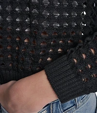 DKNY Jeans by Donna Karan Open Stitch Cotton Crew Neck 3/4 Sleeve Open Front Cardigan