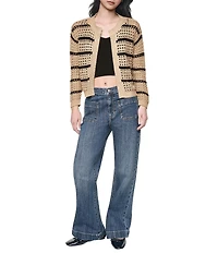 DKNY Jeans by Donna Karan Open Stitch Crew Neck 3/4 Sleeve Cardigan