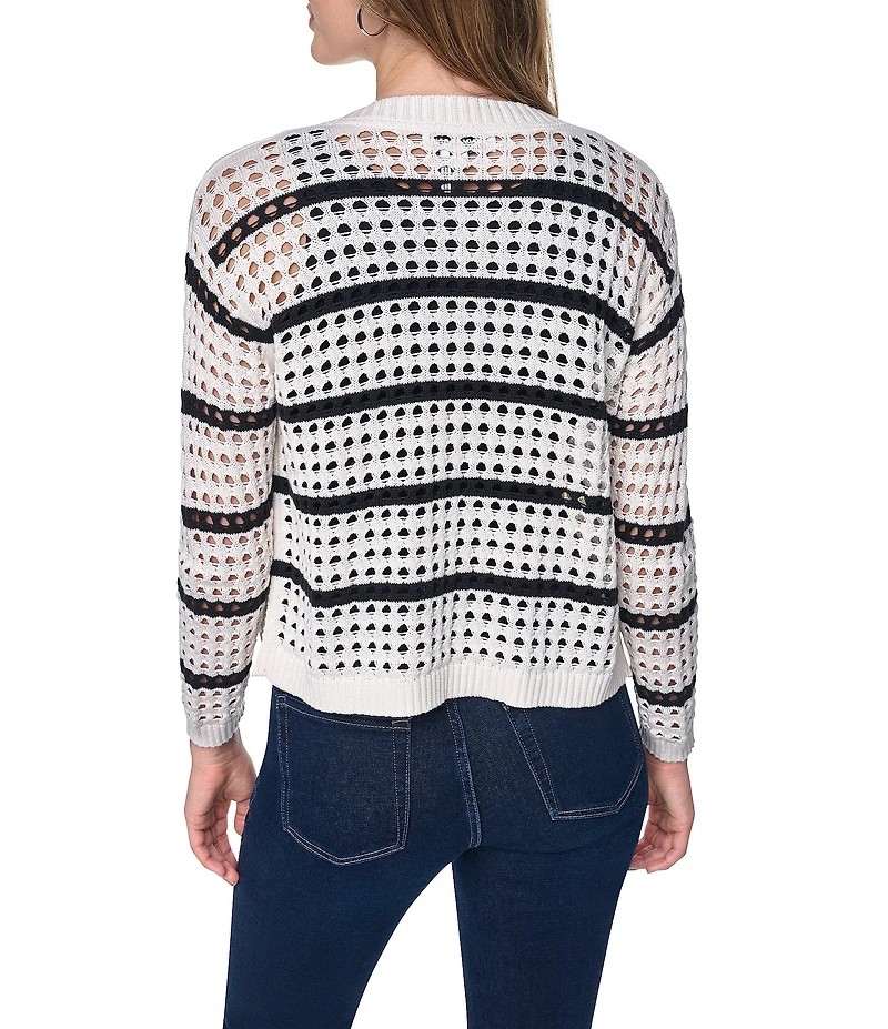 DKNY Jeans by Donna Karan Open Stitch Crew Neck 3/4 Sleeve Cardigan