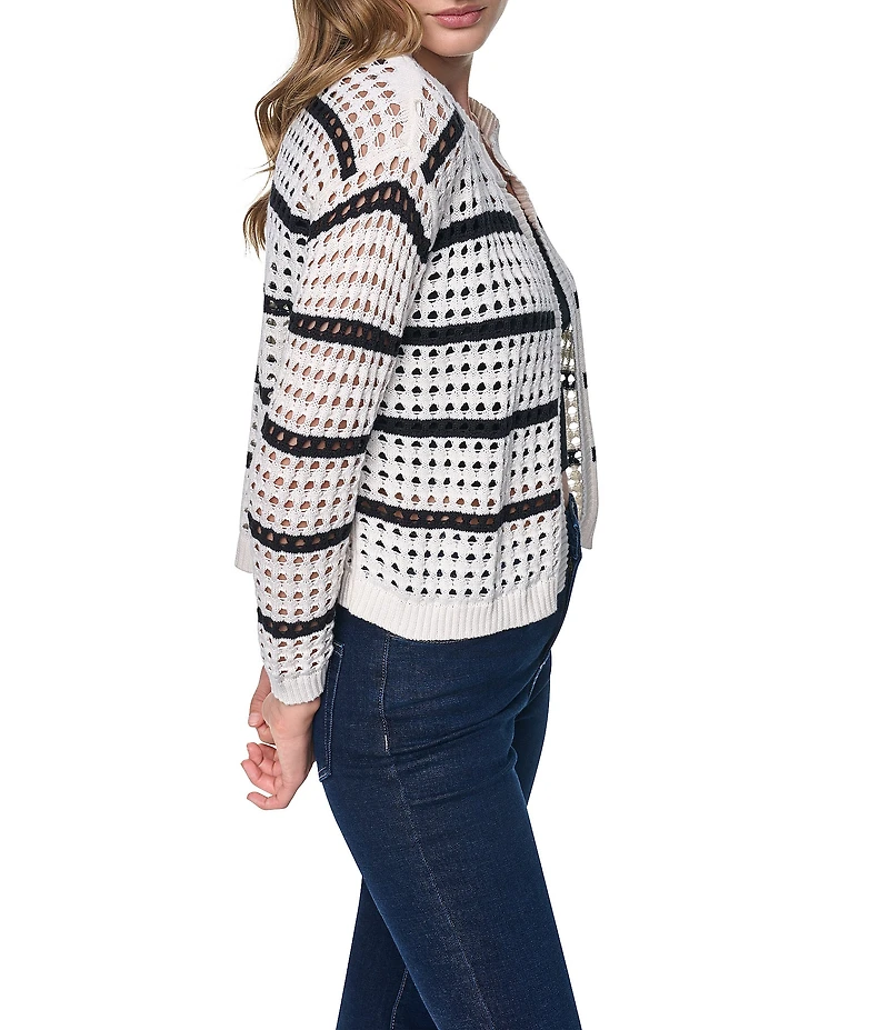 DKNY Jeans by Donna Karan Open Stitch Crew Neck 3/4 Sleeve Cardigan