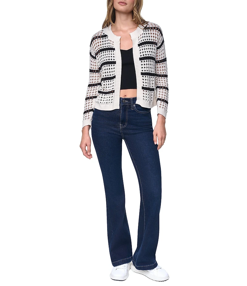 DKNY Jeans by Donna Karan Open Stitch Crew Neck 3/4 Sleeve Cardigan