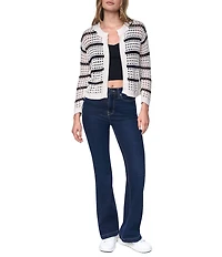 DKNY Jeans by Donna Karan Open Stitch Crew Neck 3/4 Sleeve Cardigan