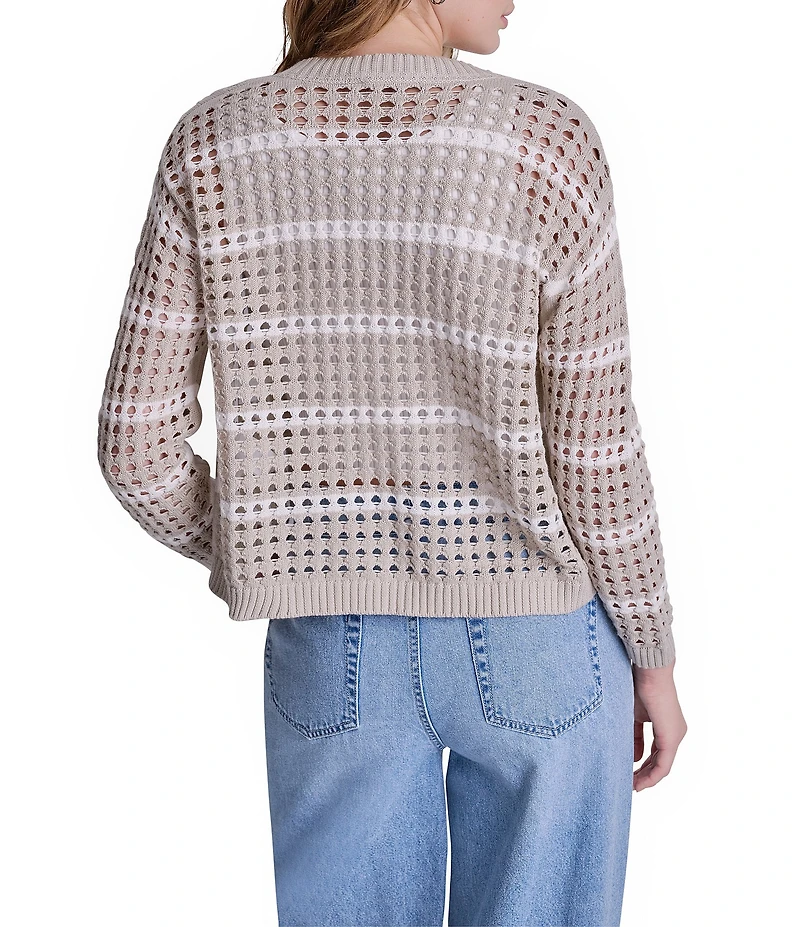 DKNY Jeans by Donna Karan Open Stitch Crew Neck 3/4 Sleeve Cardigan