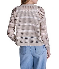 DKNY Jeans by Donna Karan Open Stitch Crew Neck 3/4 Sleeve Cardigan