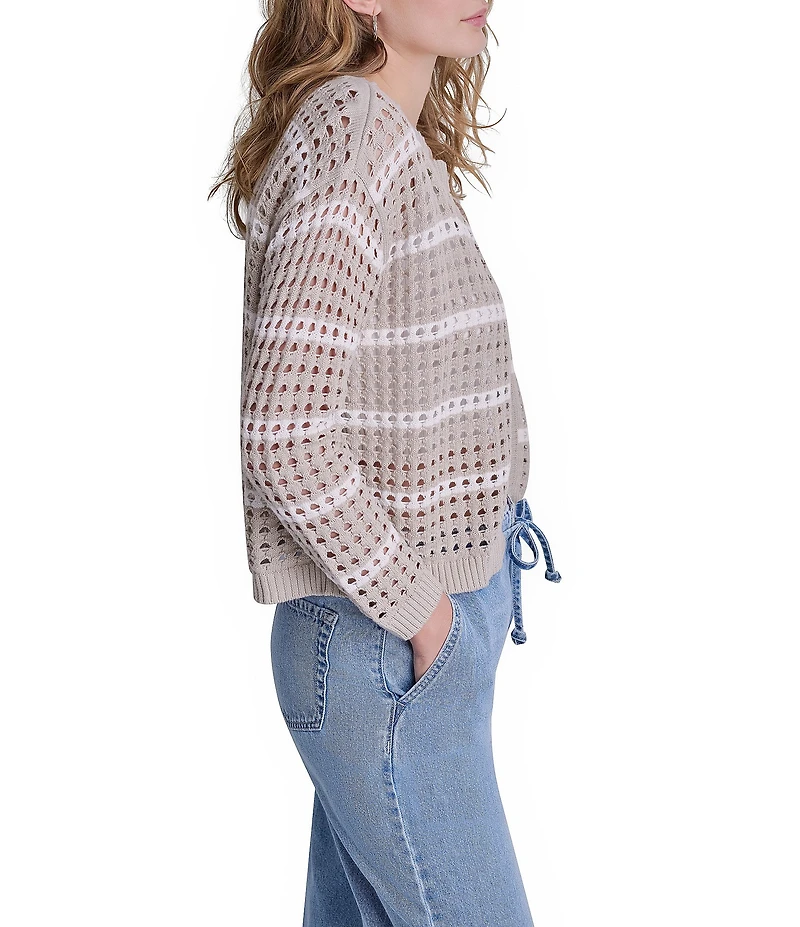 DKNY Jeans by Donna Karan Open Stitch Crew Neck 3/4 Sleeve Cardigan