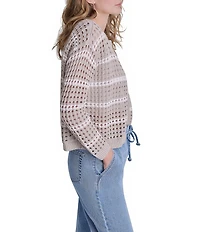 DKNY Jeans by Donna Karan Open Stitch Crew Neck 3/4 Sleeve Cardigan