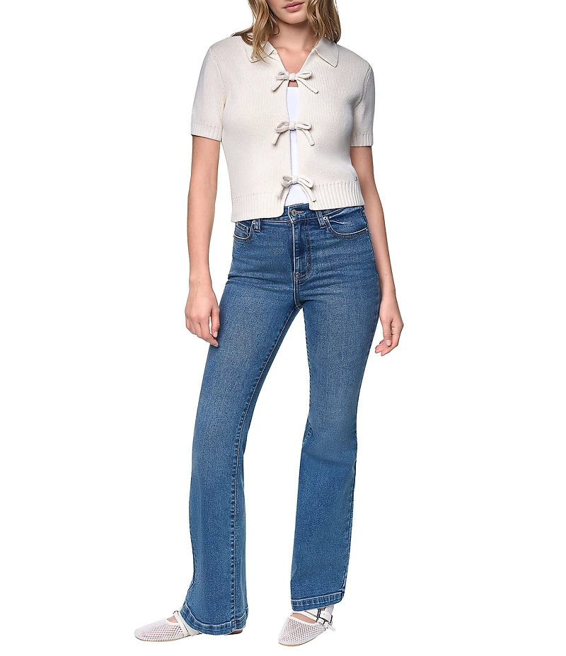 DKNY Jeans by Donna Karan Polo Point Collar Tie Front Short Sleeve Sweater