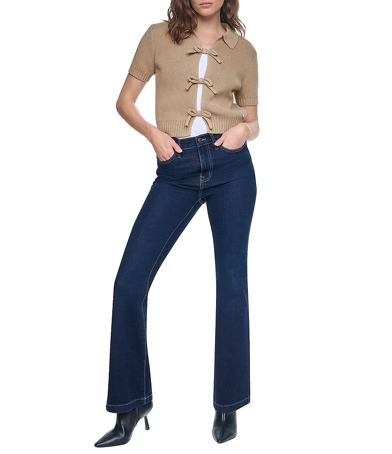 DKNY Jeans by Donna Karan Polo Point Collar Tie Front Short Sleeve Sweater