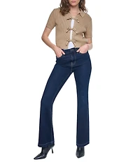 DKNY Jeans by Donna Karan Polo Point Collar Tie Front Short Sleeve Sweater