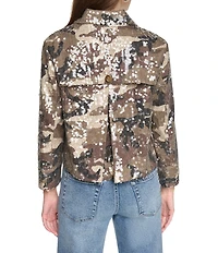 DKNY Jeans by Donna Karan Sequin Camo Notch Collar 3/4 Sleeve Trench Jacket