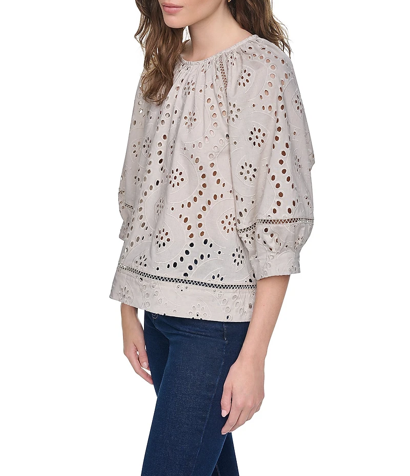 DKNY Jeans by Donna Karan Shirred Crew Neck 3/4 Raglan Sleeve Top