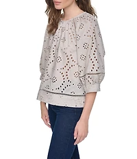 DKNY Jeans by Donna Karan Shirred Crew Neck 3/4 Raglan Sleeve Top