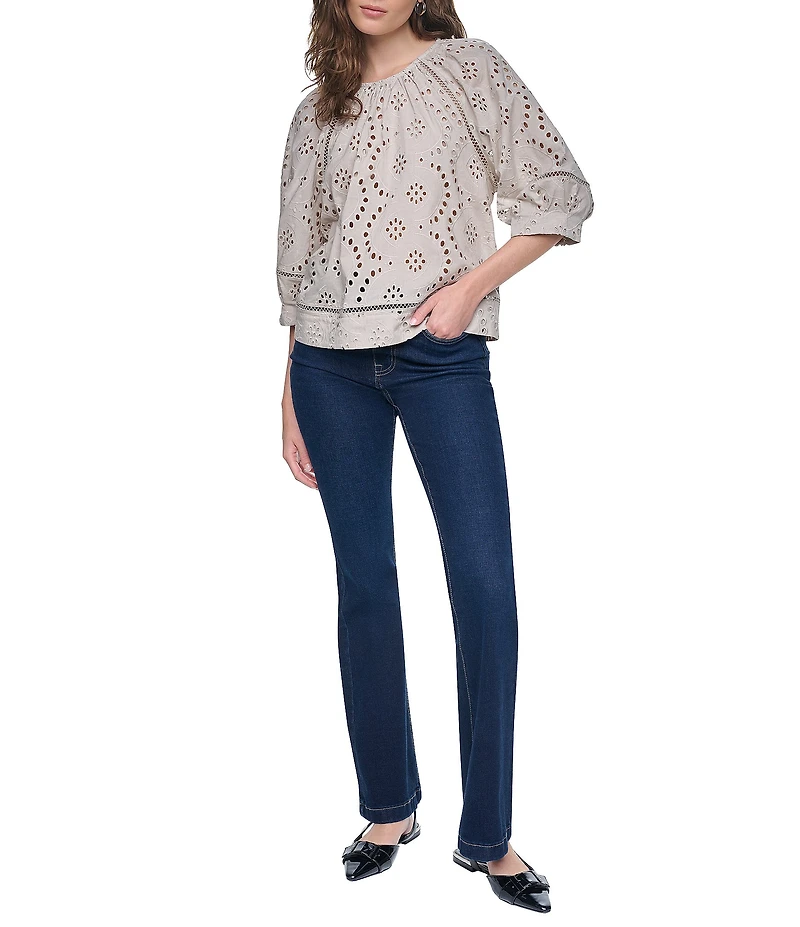 DKNY Jeans by Donna Karan Shirred Crew Neck 3/4 Raglan Sleeve Top