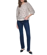 DKNY Jeans by Donna Karan Shirred Crew Neck 3/4 Raglan Sleeve Top