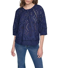 DKNY Jeans by Donna Karan Shirred Crew Neck 3/4 Raglan Sleeve Top