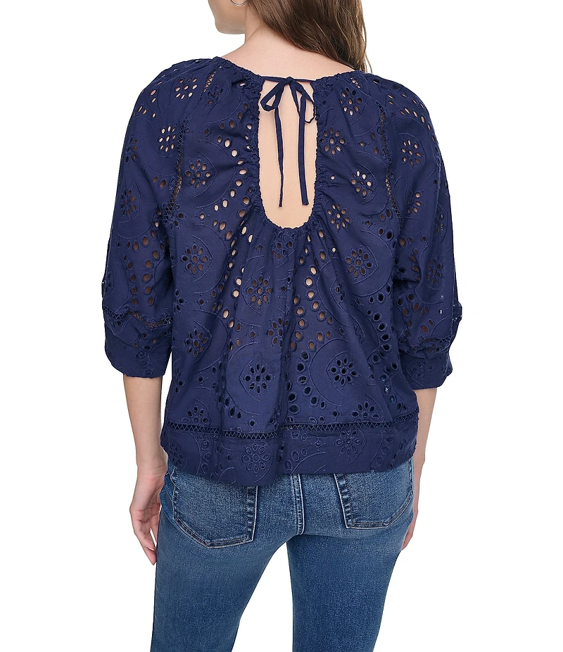 DKNY Jeans by Donna Karan Shirred Crew Neck 3/4 Raglan Sleeve Top