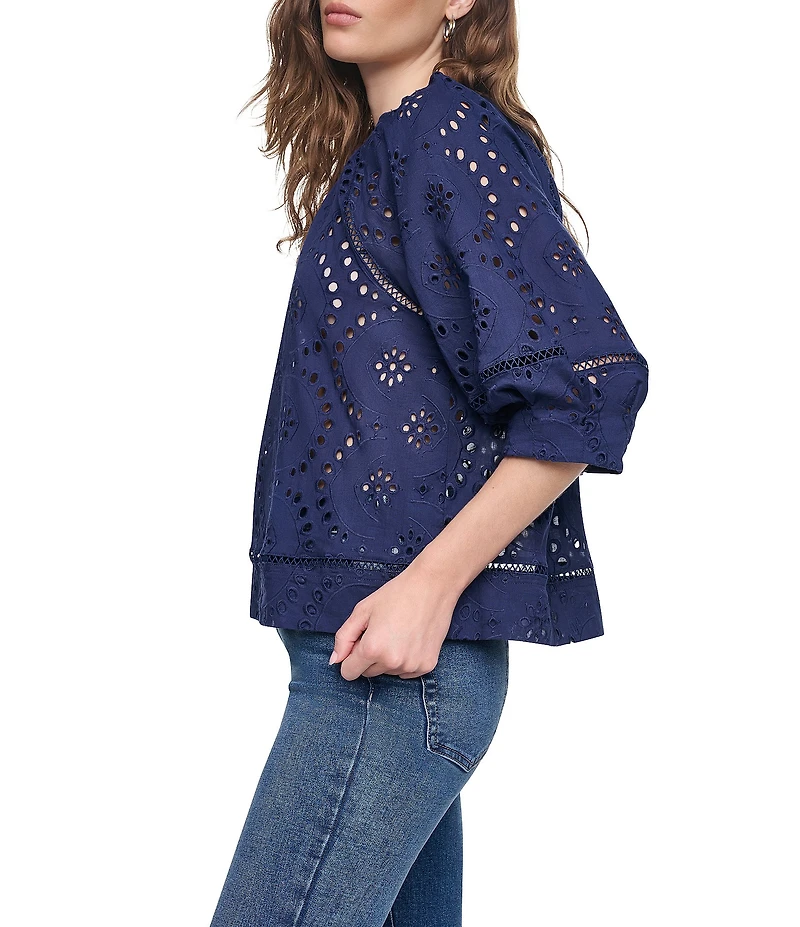 DKNY Jeans by Donna Karan Shirred Crew Neck 3/4 Raglan Sleeve Top