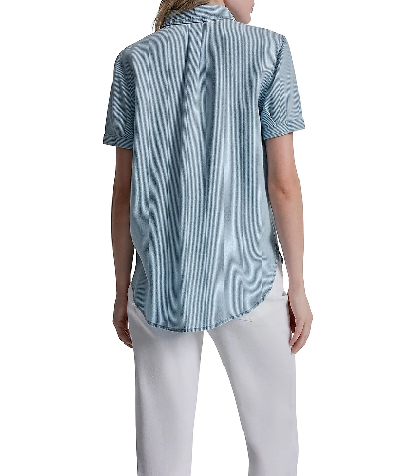 DKNY Jeans by Donna Karan Tencel Chambray Point Collar Short Sleeve Button Front Shirt