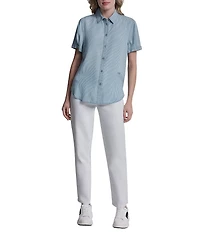 DKNY Jeans by Donna Karan Tencel Chambray Point Collar Short Sleeve Button Front Shirt