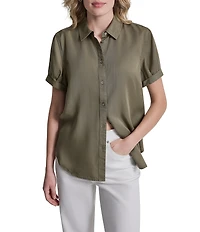 DKNY Jeans by Donna Karan Tencel Point Collar Short Sleeve Button Front Shirt