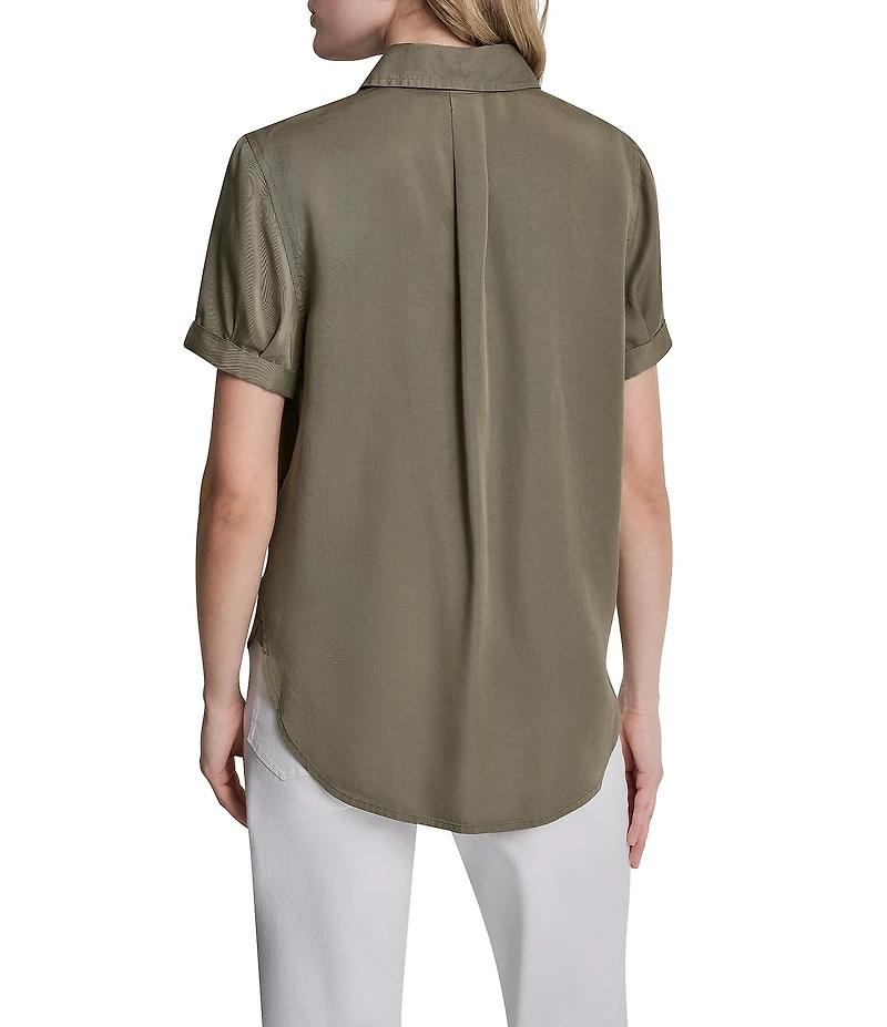 DKNY Jeans by Donna Karan Tencel Point Collar Short Sleeve Button Front Shirt
