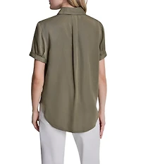 DKNY Jeans by Donna Karan Tencel Point Collar Short Sleeve Button Front Shirt