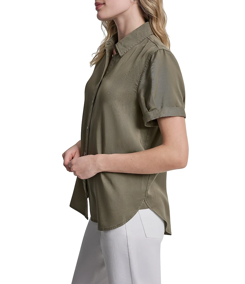 DKNY Jeans by Donna Karan Tencel Point Collar Short Sleeve Button Front Shirt