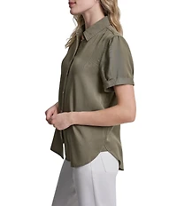 DKNY Jeans by Donna Karan Tencel Point Collar Short Sleeve Button Front Shirt