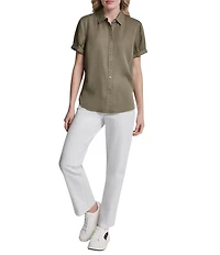 DKNY Jeans by Donna Karan Tencel Point Collar Short Sleeve Button Front Shirt