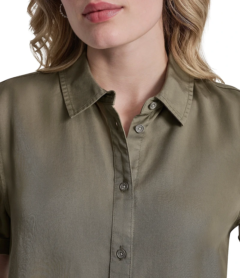 DKNY Jeans by Donna Karan Tencel Point Collar Short Sleeve Button Front Shirt