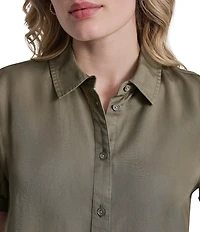 DKNY Jeans by Donna Karan Tencel Point Collar Short Sleeve Button Front Shirt