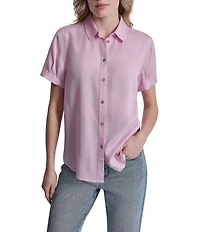 DKNY Jeans by Donna Karan Tencel Point Collar Short Sleeve Button Front Shirt