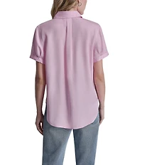 DKNY Jeans by Donna Karan Tencel Point Collar Short Sleeve Button Front Shirt