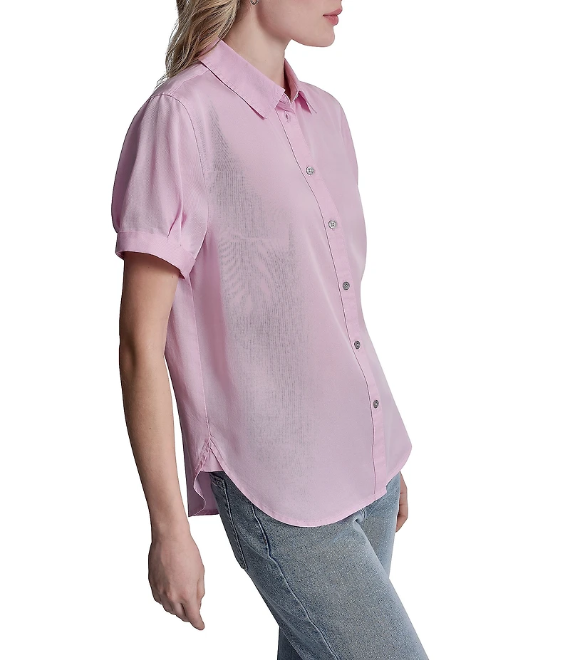 DKNY Jeans by Donna Karan Tencel Point Collar Short Sleeve Button Front Shirt