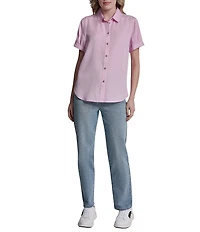 DKNY Jeans by Donna Karan Tencel Point Collar Short Sleeve Button Front Shirt