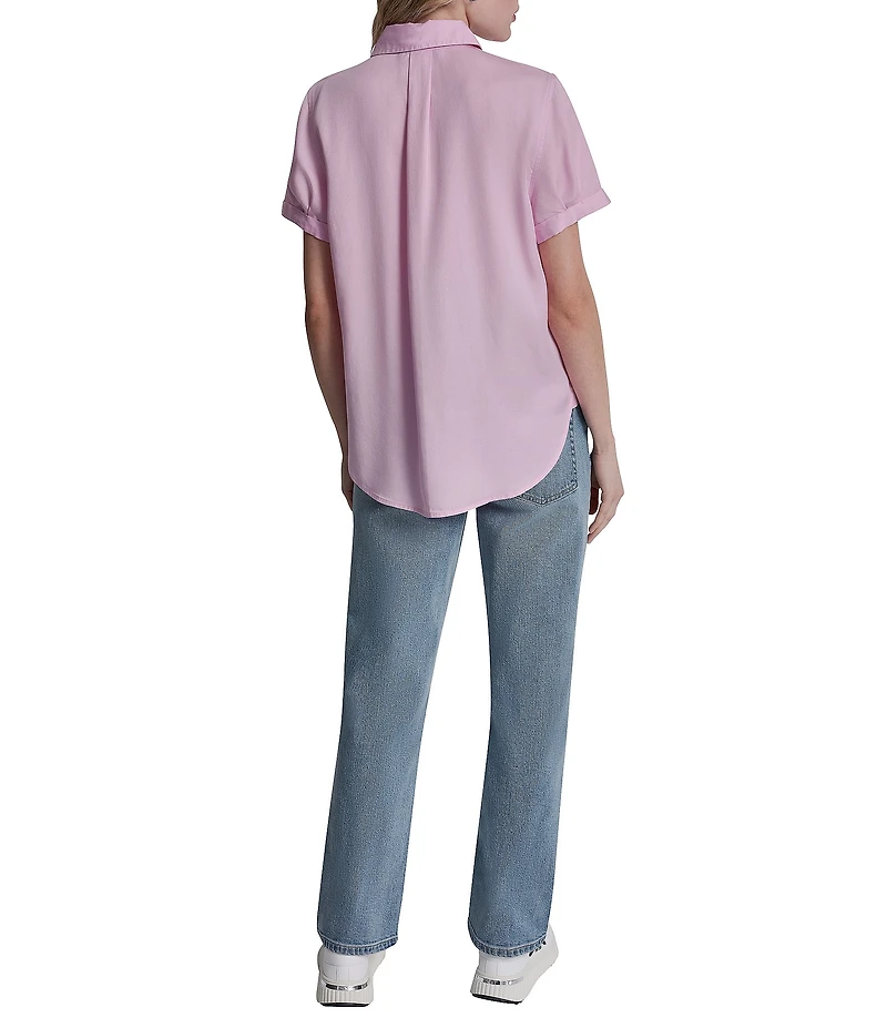 DKNY Jeans by Donna Karan Tencel Point Collar Short Sleeve Button Front Shirt